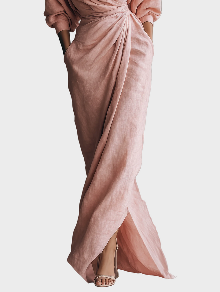 Robe Maxi en Lin avec Décolleté en V Femme