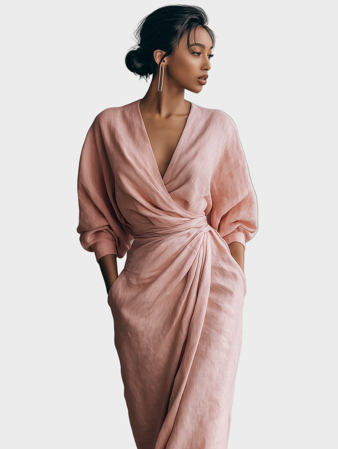 Robe Maxi en Lin avec Décolleté en V Femme