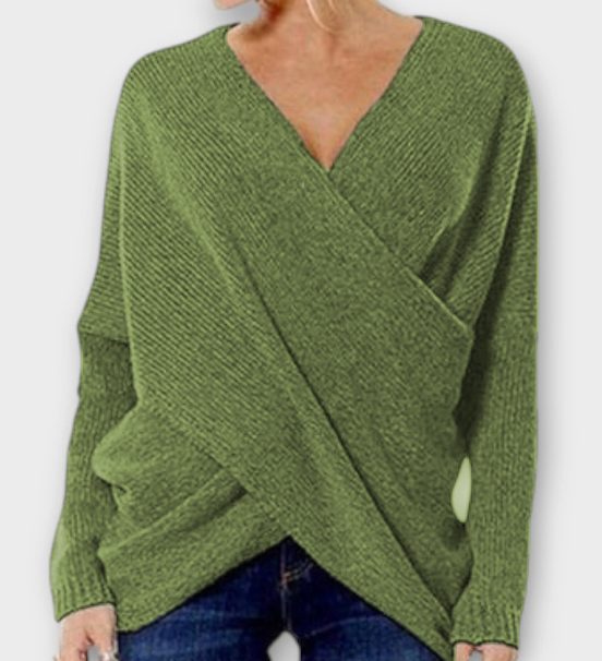 Heidi - Pull croisé vert avec décolleté en V