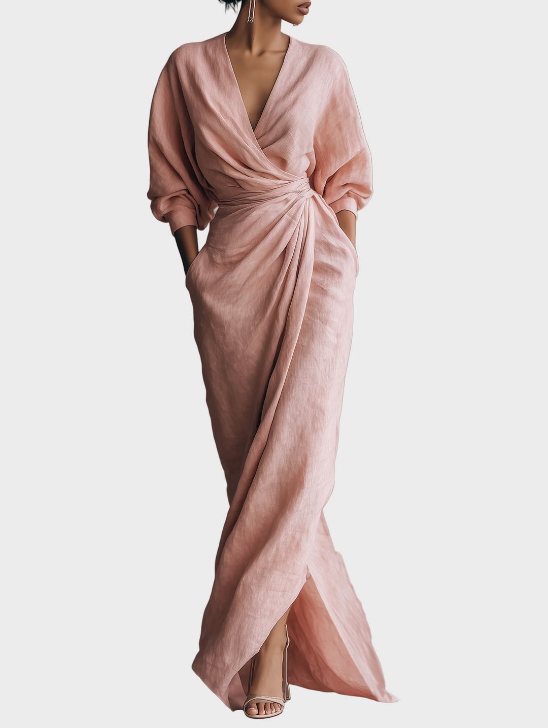 Robe Maxi en Lin avec Décolleté en V Femme