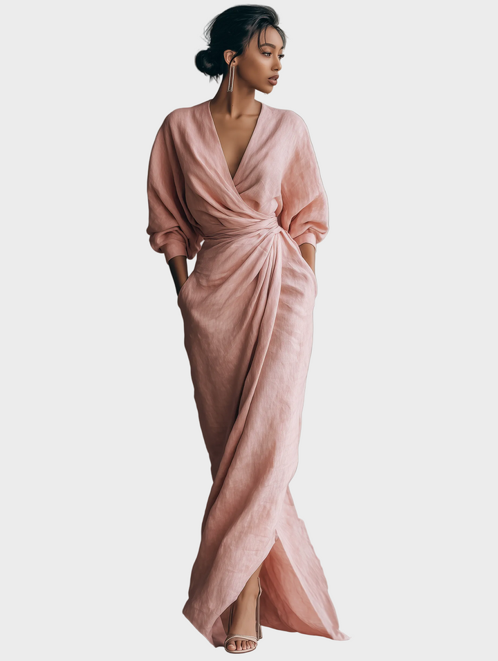Robe Maxi en Lin avec Décolleté en V Femme