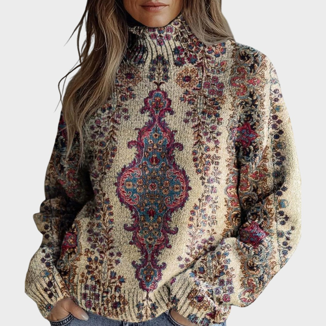 Cátia - Pull artistique à col roulé