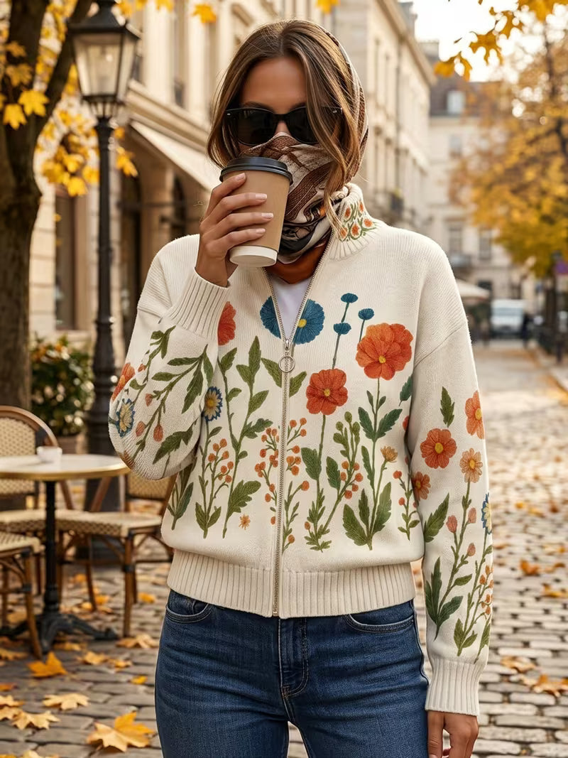Wrenna - Cardigan zippé à fleurs sauvages