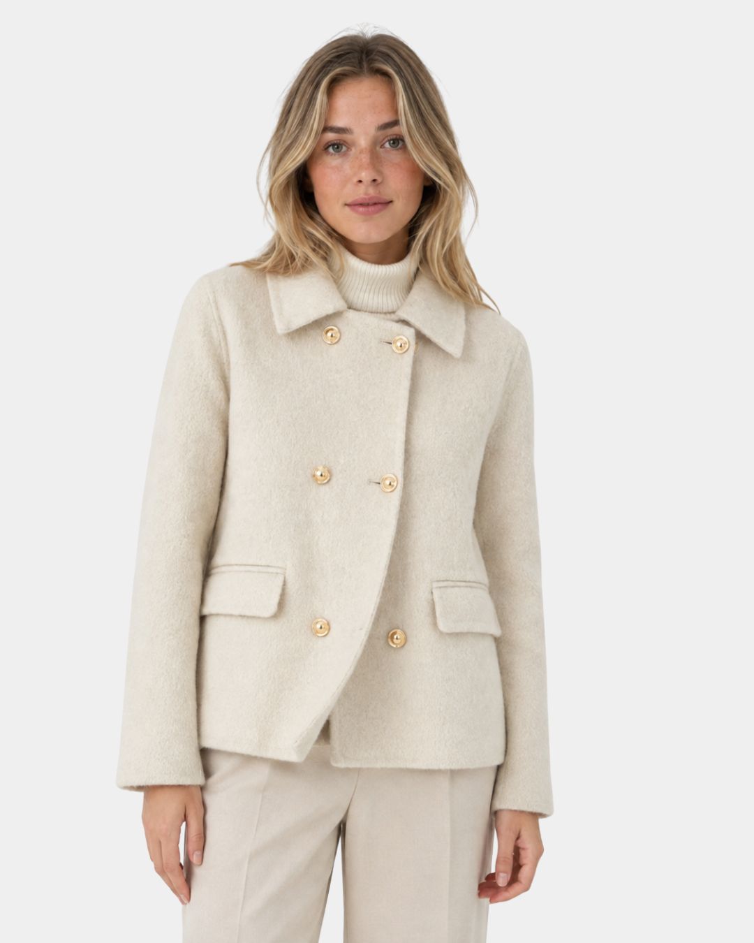 Mélisya | Manteau court à col croisé et boutons dorés