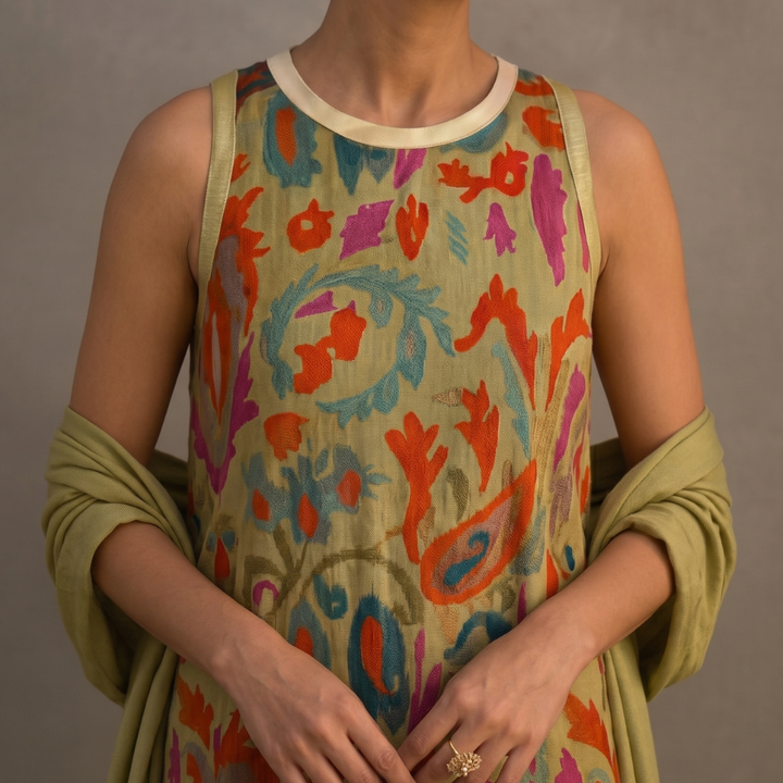 Daniela - Robe longue à motif floral avec gilet ajusté Femme