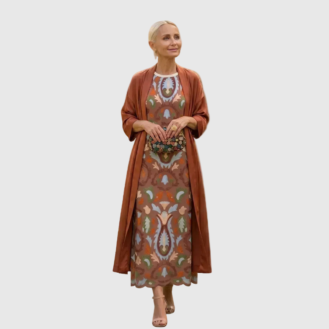 Daniela - Robe longue à motif floral avec gilet ajusté Femme