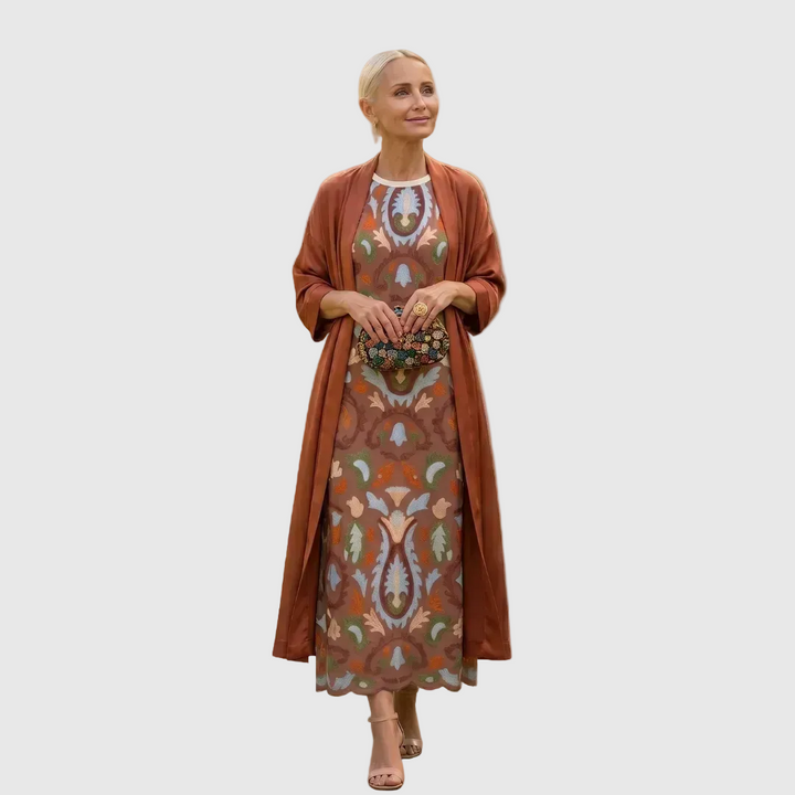 Daniela - Robe longue à motif floral avec gilet ajusté Femme