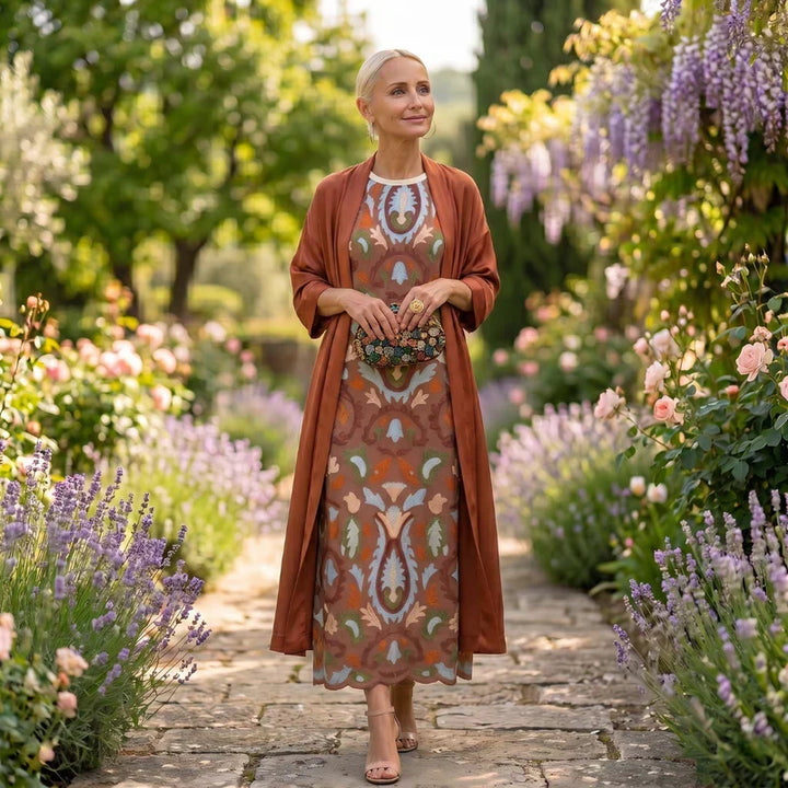 Daniela - Robe longue à motif floral avec gilet ajusté Femme