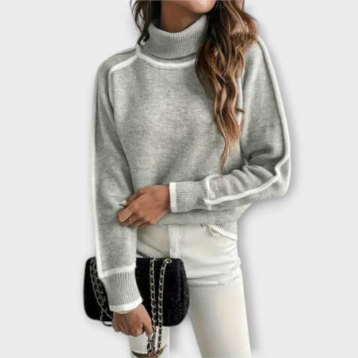 Aurora - Pull à col roulé décontracté gris