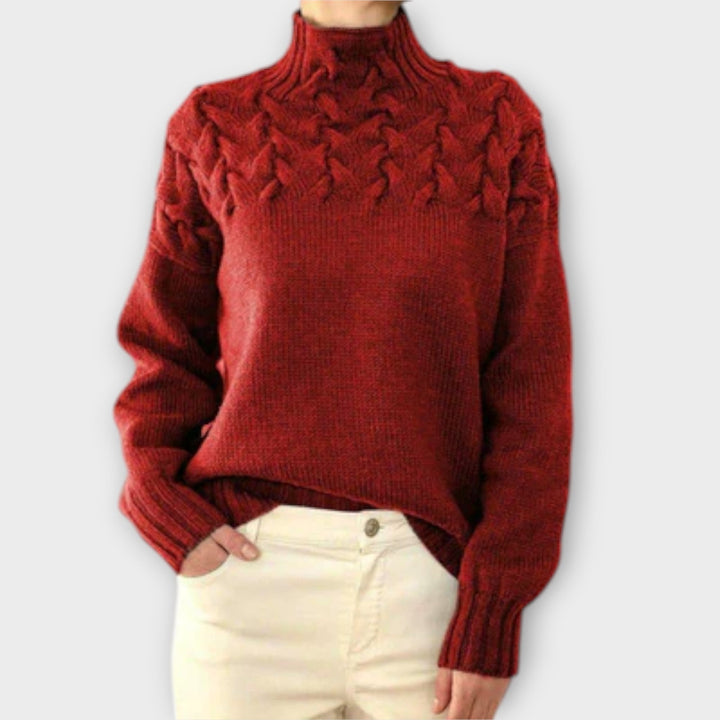 Eva - Pull femme noir avec détail en tricot torsadé