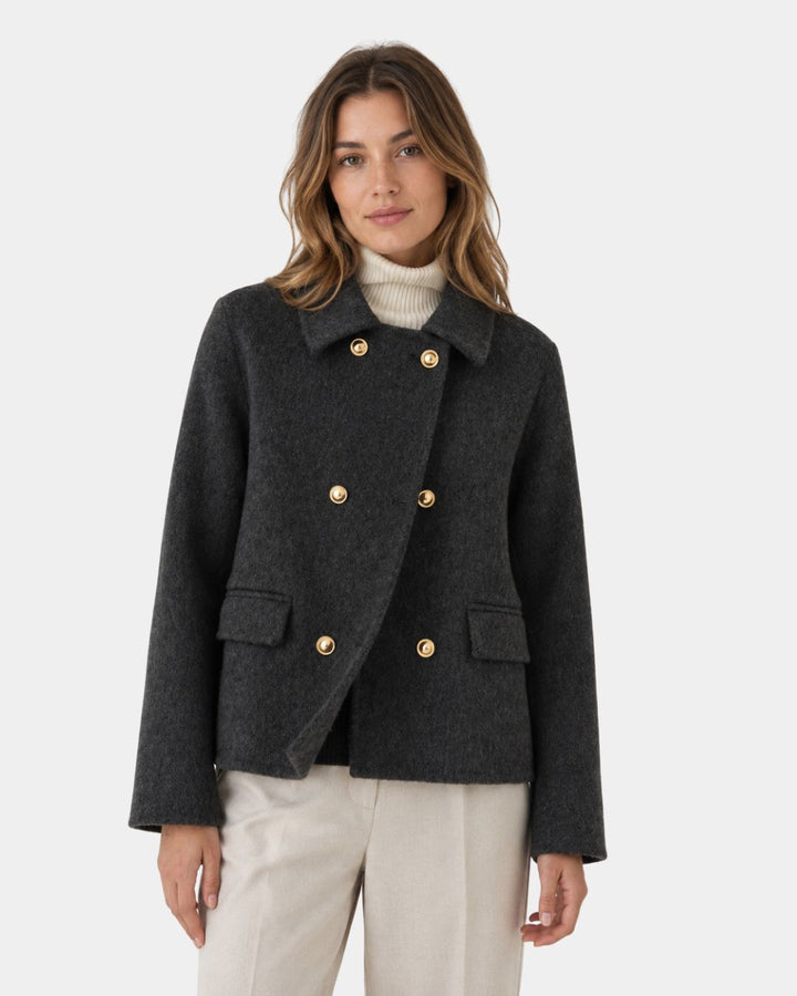 Mélisya | Manteau court à col croisé et boutons dorés