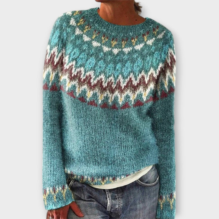 Devyn - Pull en velours côtelé couleur pétrole avec motif norvégien