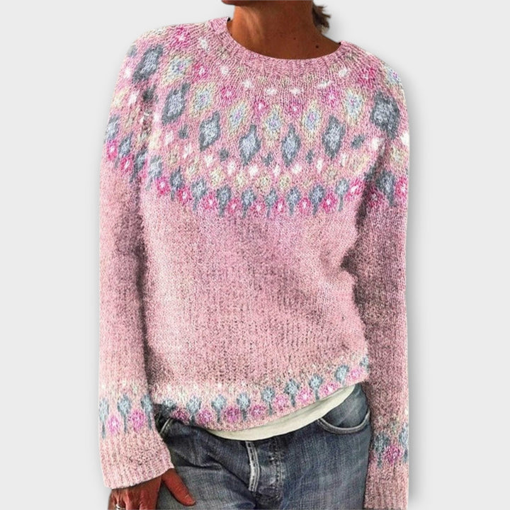 Devyn - Pull en velours côtelé couleur pétrole avec motif norvégien