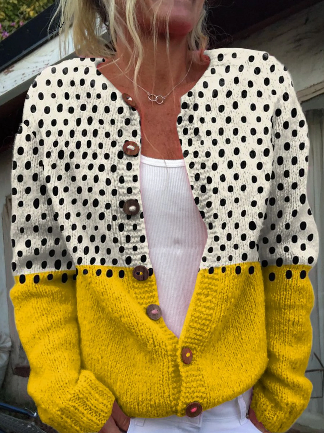 Maude | Cardigan Boutonné en Bloc de Couleurs