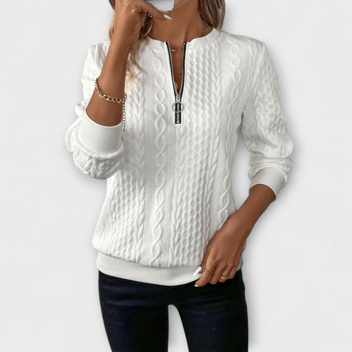 Joy - Pull en tricot élégant blanc avec motif en relief