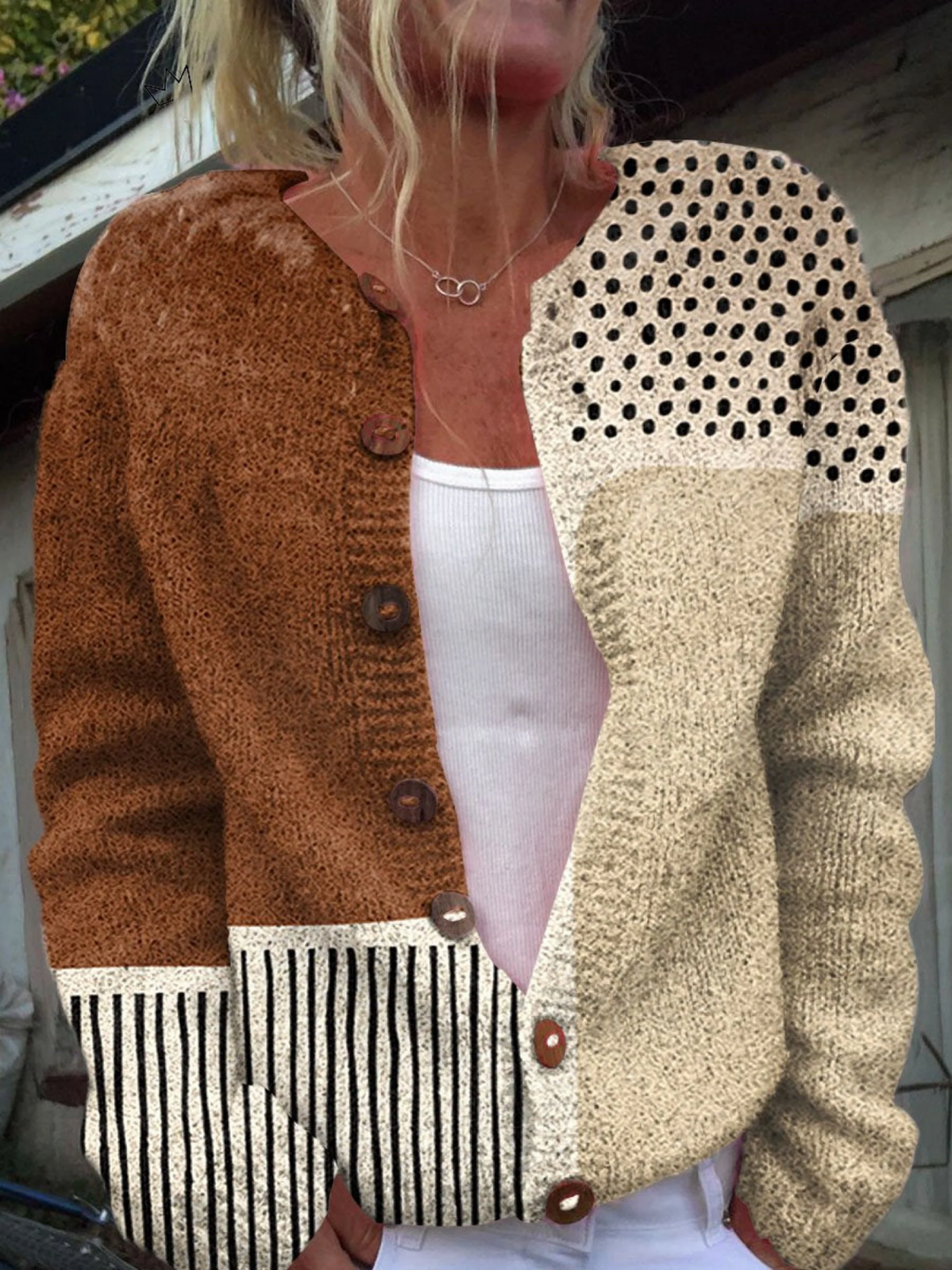 Margery | Cardigan Boutonné à Bloc de Couleurs