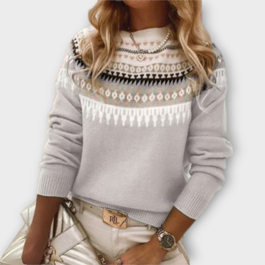 Lena - Pull quotidien gris et douillet avec motif norvégien