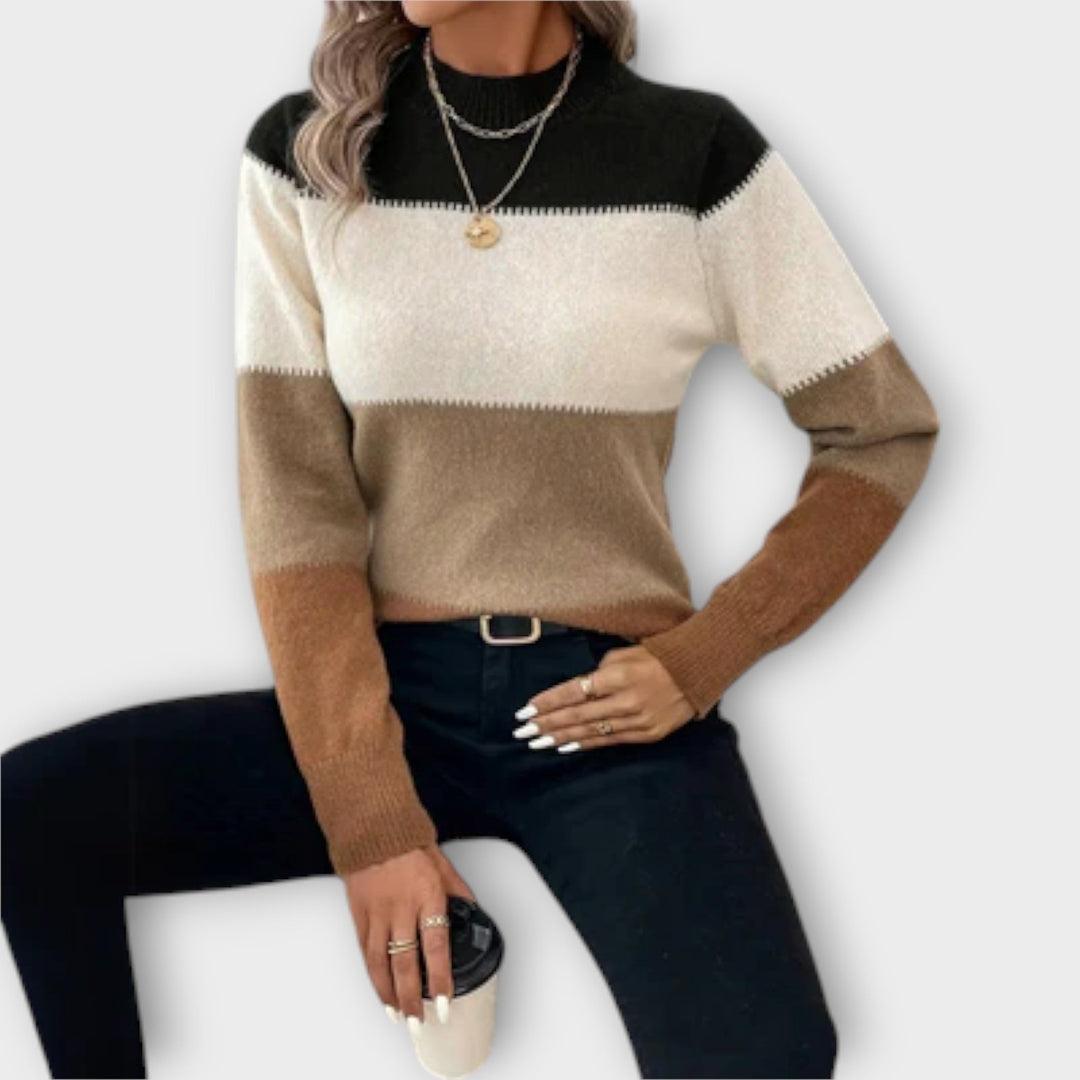 Elina - Pull gris-noir avec bloc de couleur