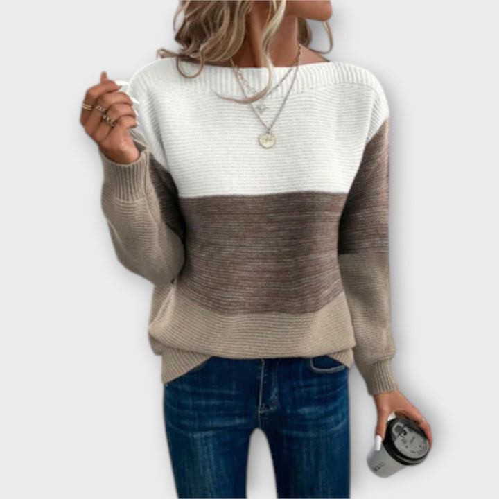 Clara - Pull en patchwork élégant vert et blanc