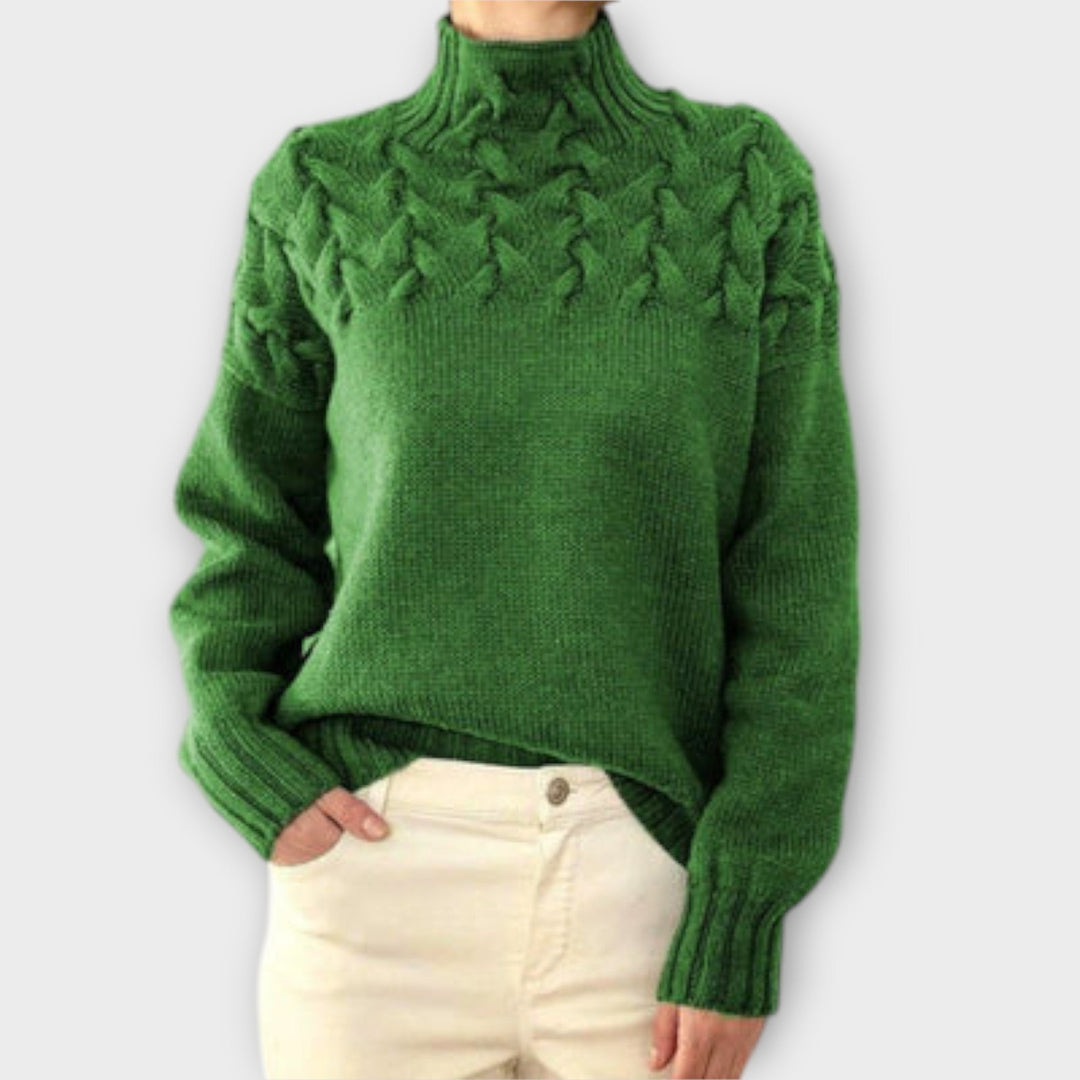 Eva - Pull femme noir avec détail en tricot torsadé