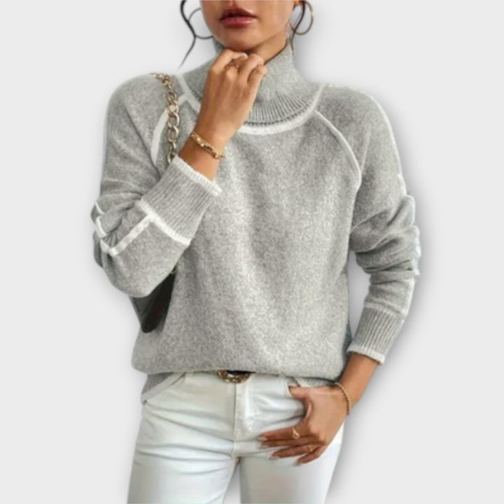 Aurora - Pull à col roulé décontracté gris