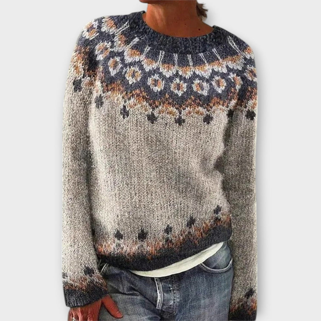 Devyn - Pull en velours côtelé couleur pétrole avec motif norvégien