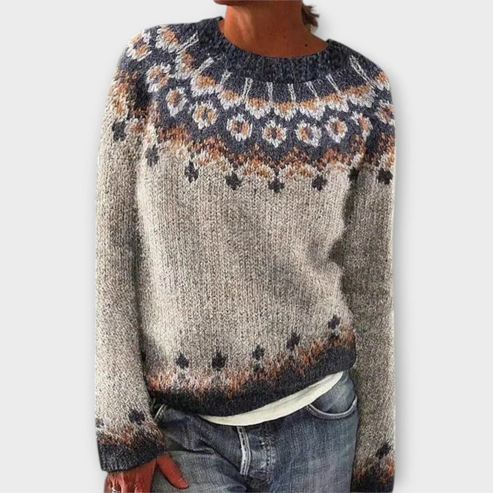 Devyn - Pull en velours côtelé couleur pétrole avec motif norvégien