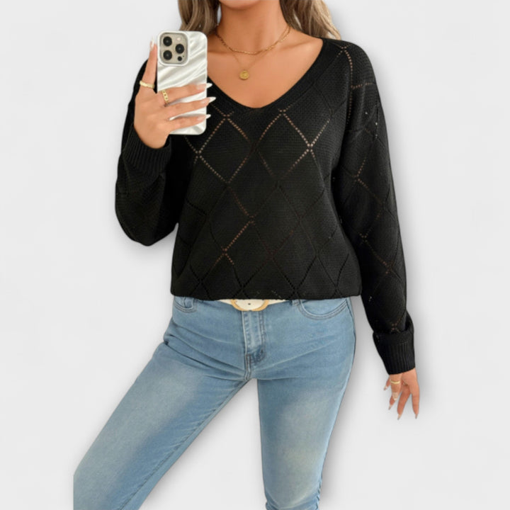Evers - Pull décontracté noir avec motif en losanges