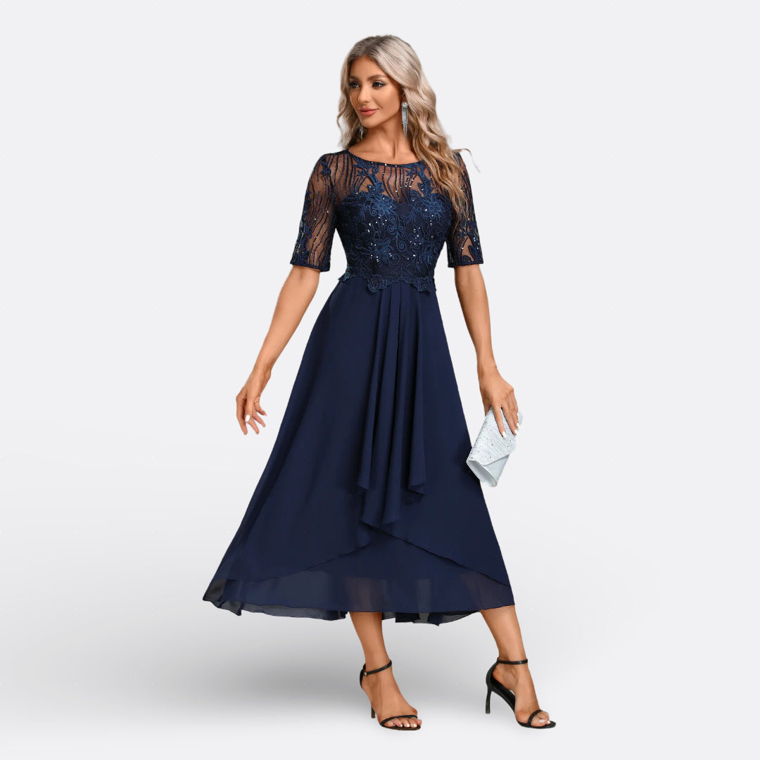 Mariana - Robe en Dentelle à Manches Courtes Femme