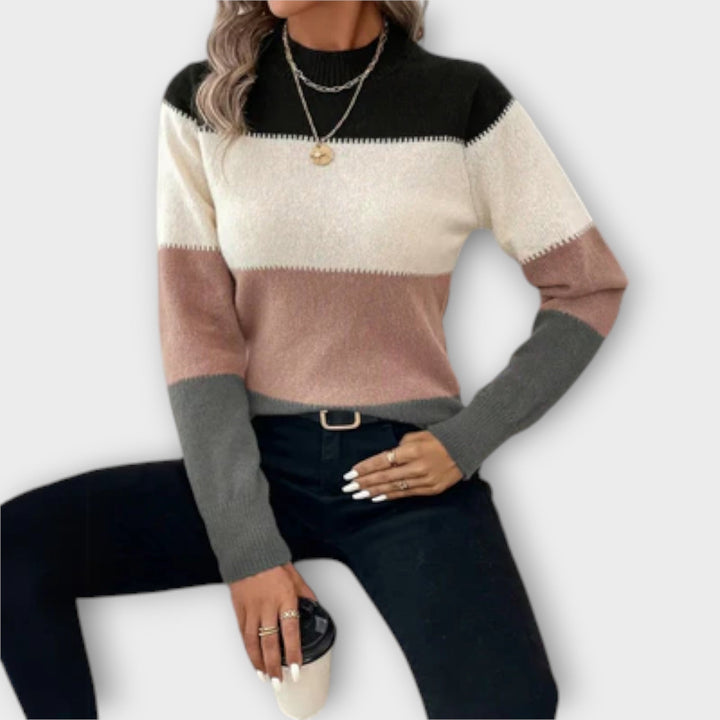 Elina - Pull gris-noir avec bloc de couleur
