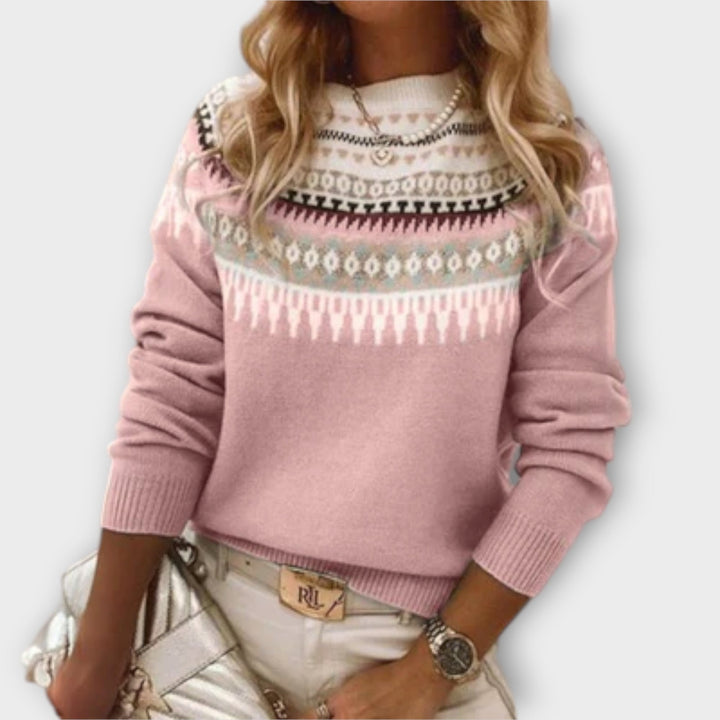 Lena - Pull quotidien gris et douillet avec motif norvégien