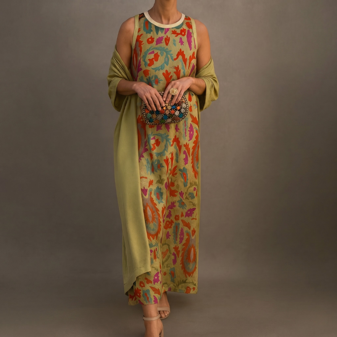 Daniela - Robe longue à motif floral avec gilet ajusté Femme