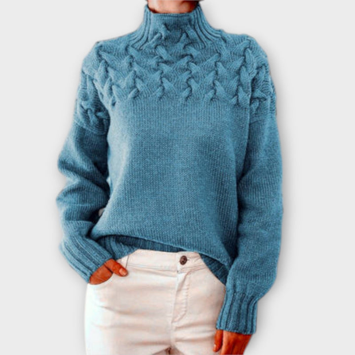 Eva - Pull femme noir avec détail en tricot torsadé