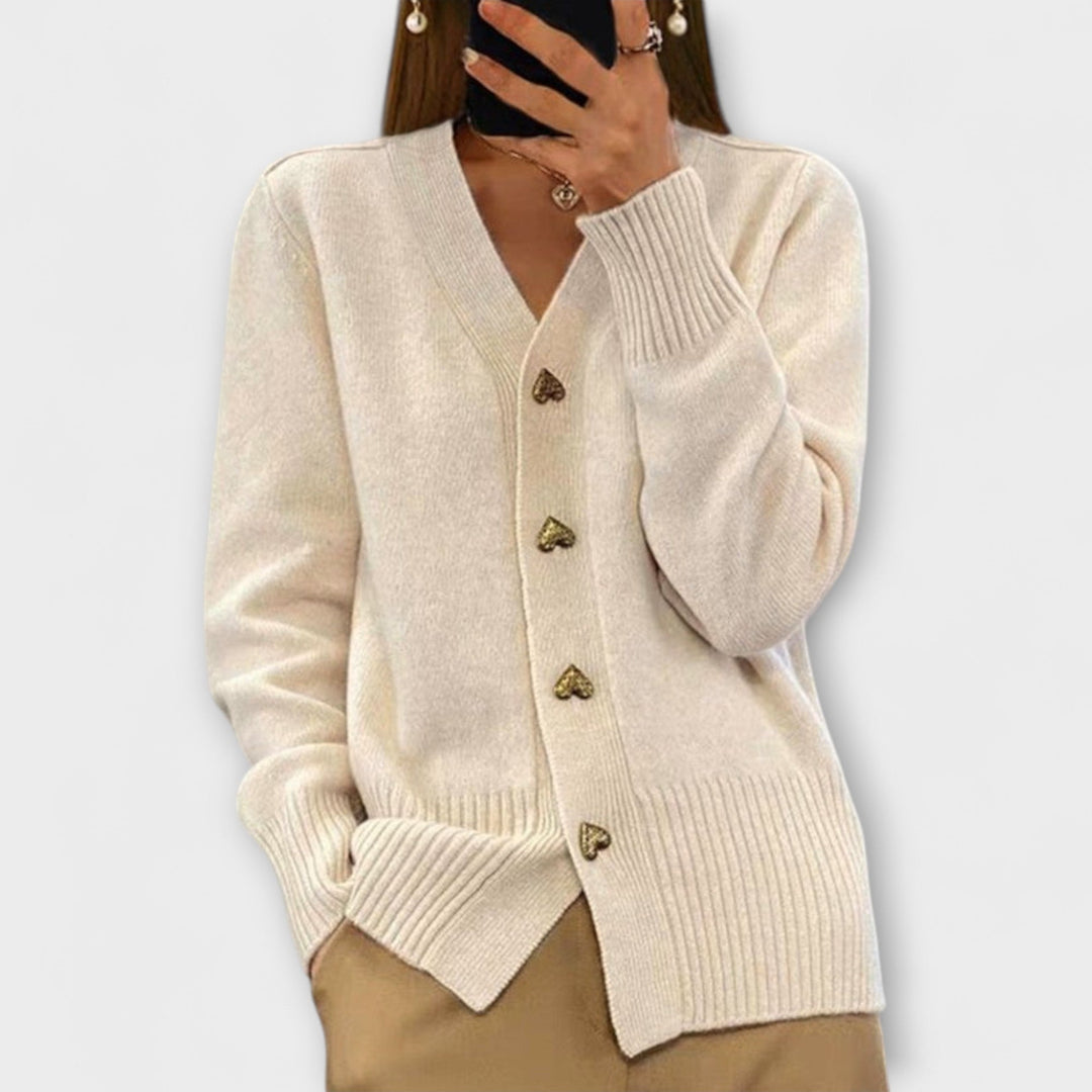 Marij - Cardigan bleu foncé avec décolleté en V au look vintage