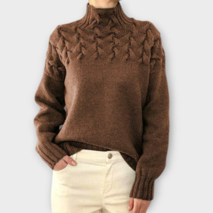Eva - Pull femme noir avec détail en tricot torsadé