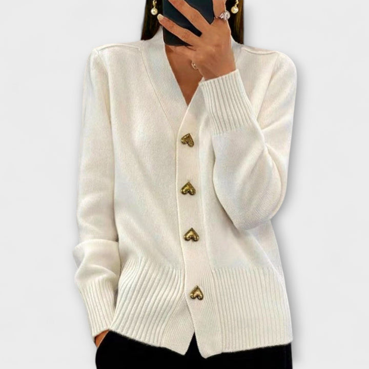 Marij - Cardigan bleu foncé avec décolleté en V au look vintage