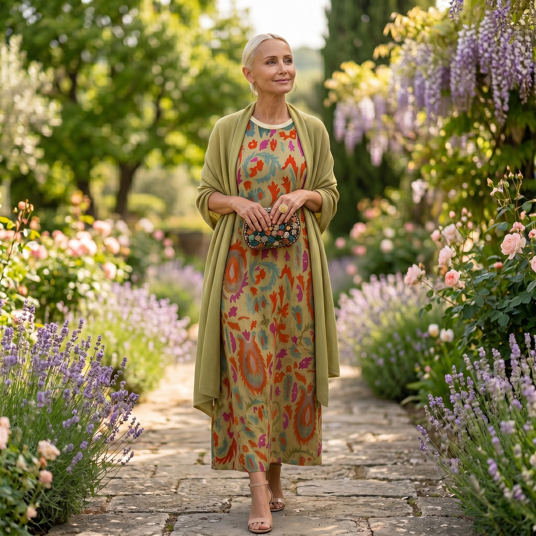 Daniela - Robe longue à motif floral avec gilet ajusté Femme