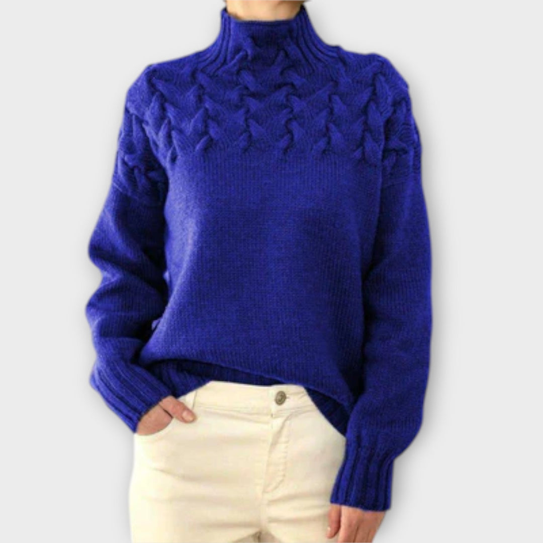 Eva - Pull femme noir avec détail en tricot torsadé