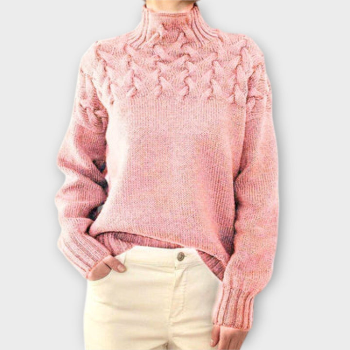 Eva - Pull femme noir avec détail en tricot torsadé