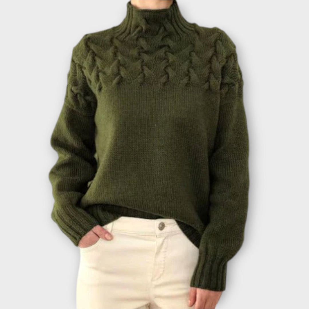 Eva - Pull femme noir avec détail en tricot torsadé