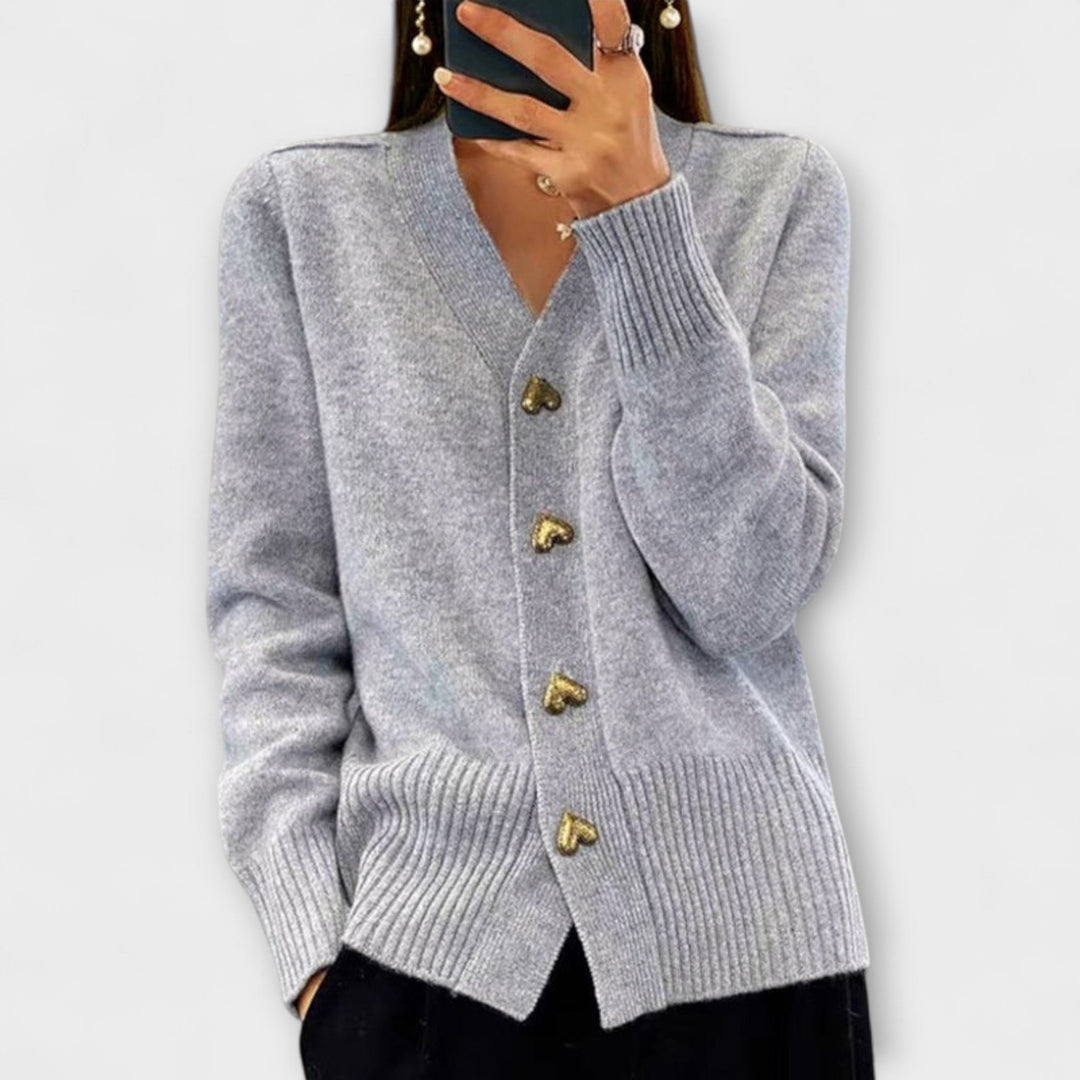 Marij - Cardigan bleu foncé avec décolleté en V au look vintage