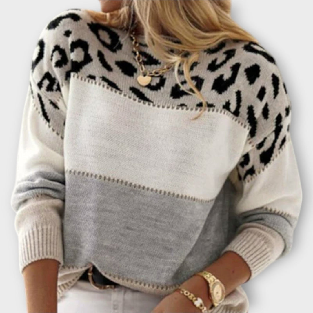 Cheyenne - Pull gris avec design léopard