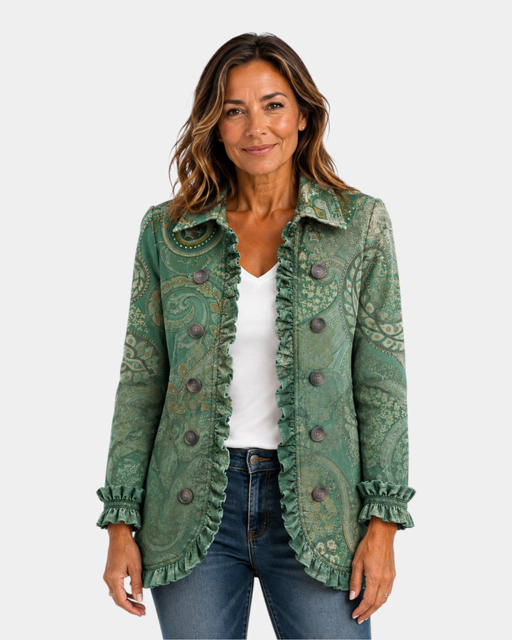 Jacinta | Veste en cachemire verte à volants