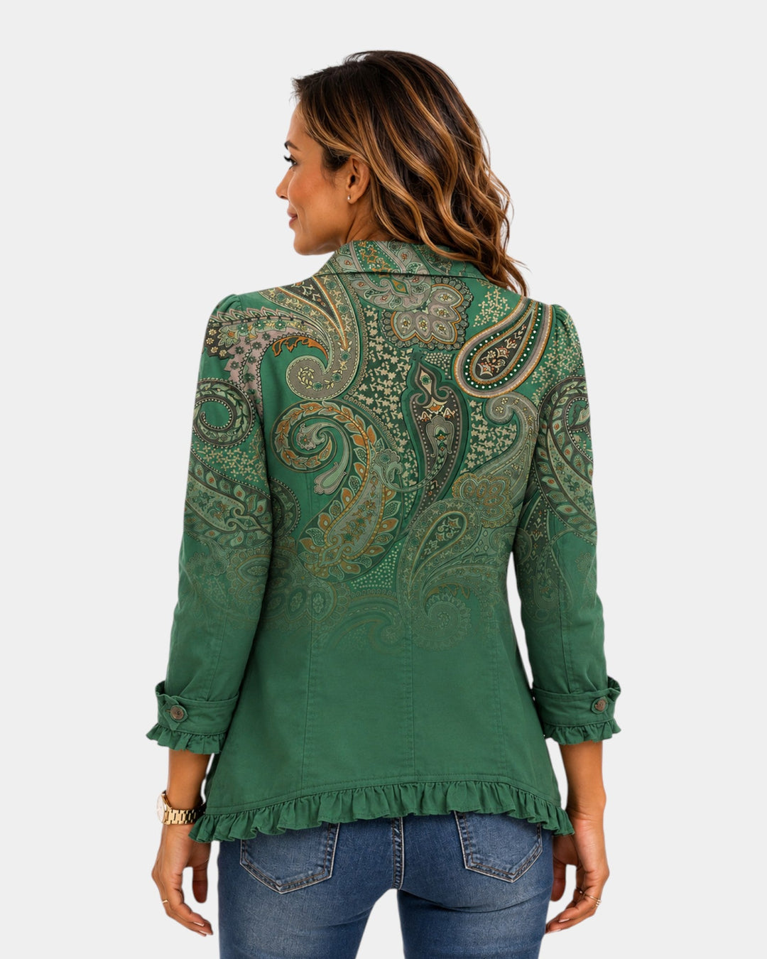 Jacinta | Veste en cachemire verte à volants