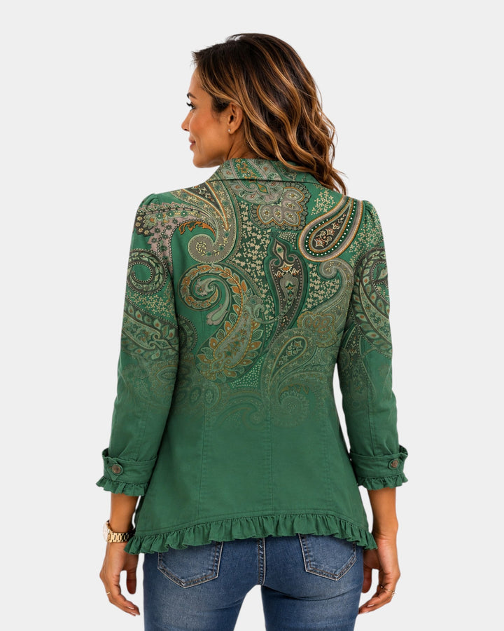 Jacinta | Veste en cachemire verte à volants