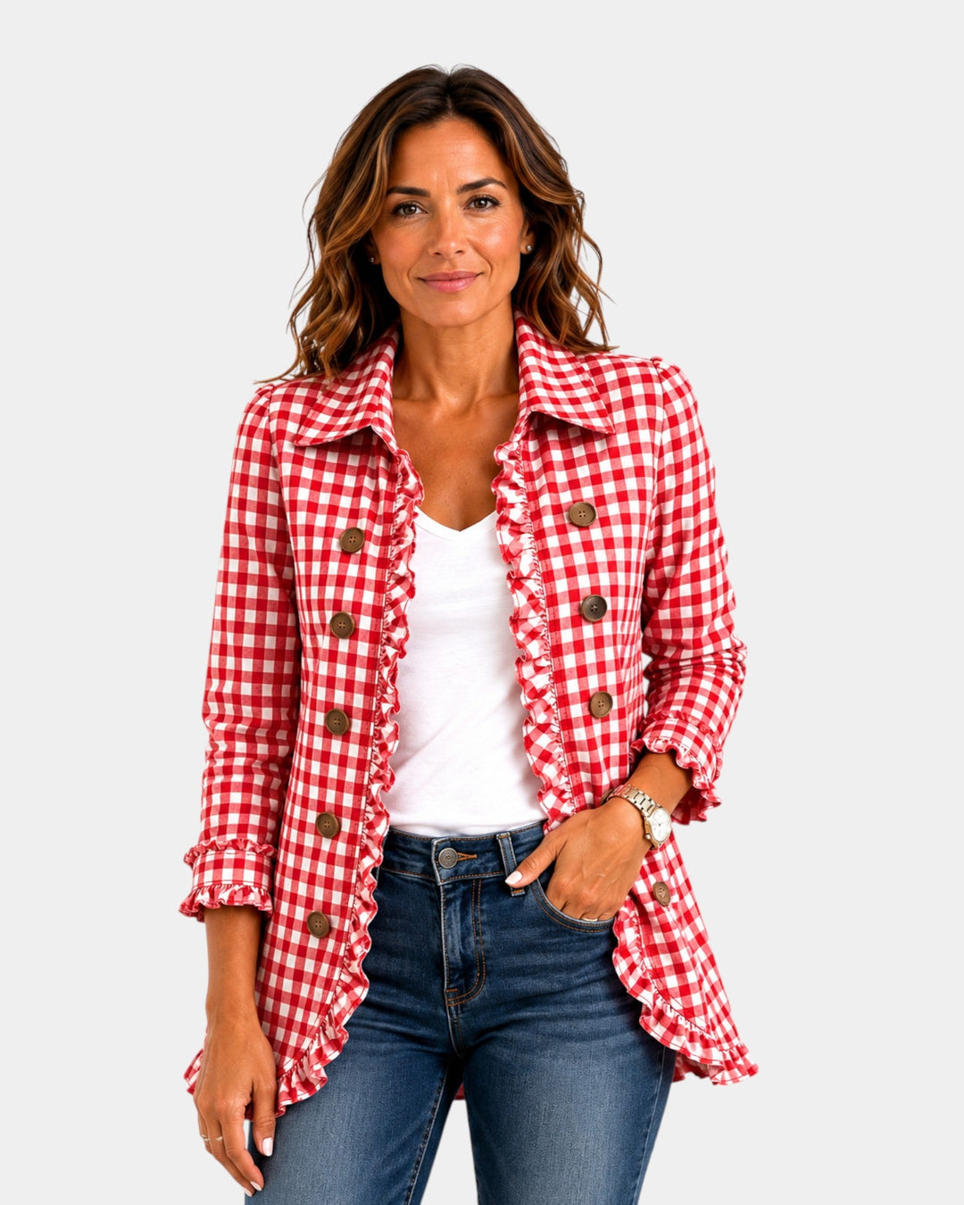 Purificación | Veste à carreaux vichy et volants