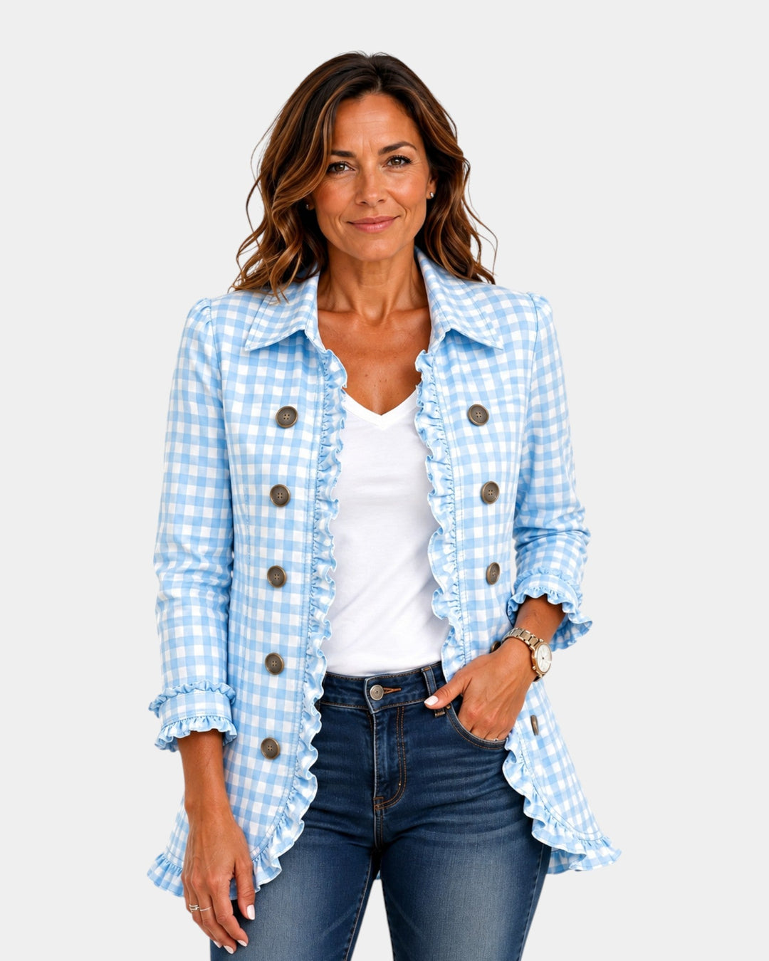 Purificación | Veste à carreaux vichy et volants