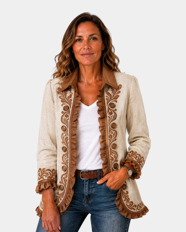 Almudena | Veste florale brodée à volants