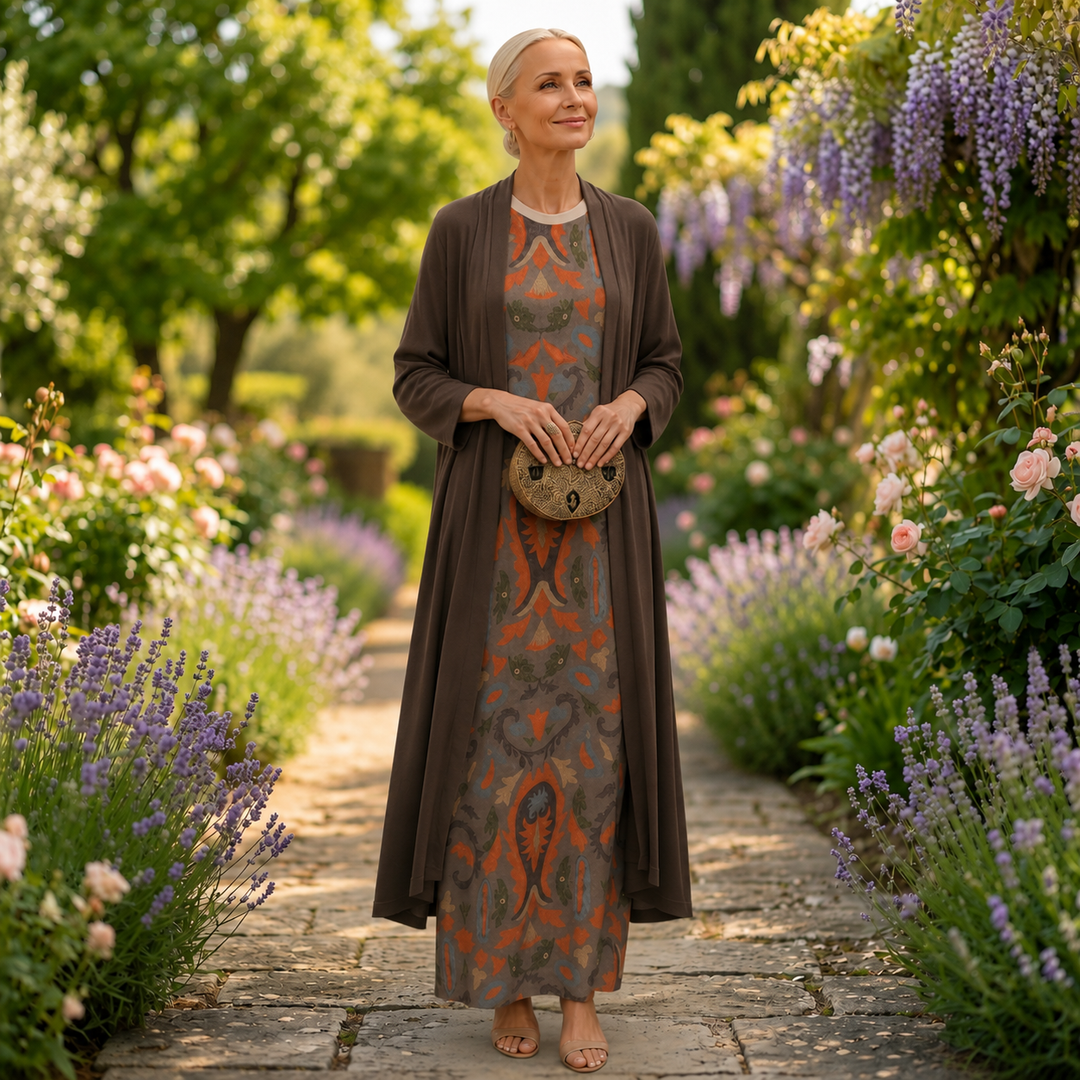 Daniela - Robe longue à motif floral avec gilet ajusté Femme