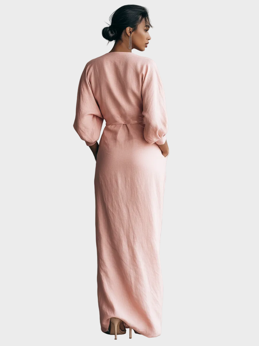 Robe Maxi en Lin avec Décolleté en V Femme